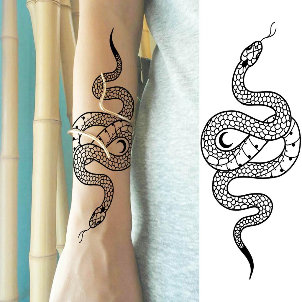 1 Sheet Snake Temporary Tattoos For Women Men Arm Leg Forearm Body Adults Rose Fake Flower Tattoo Sticker Waterproof Covers Up