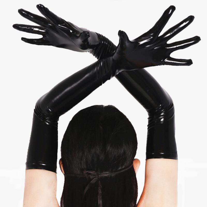 1Pair Wet Look Arm Length Leather Mittens Gloves Cosplay Women Opera Evening Dress