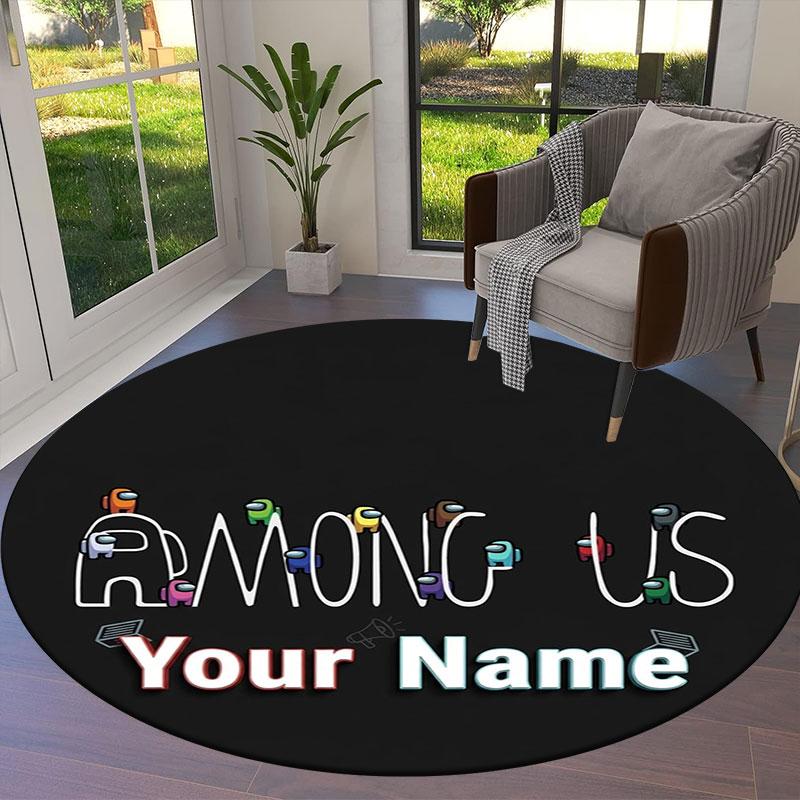 Among Us Custom Name Round Area Rug,Carpet Rug for Living Room Bedroom Sofa Playroom Decor,Non-slip Floor Mat