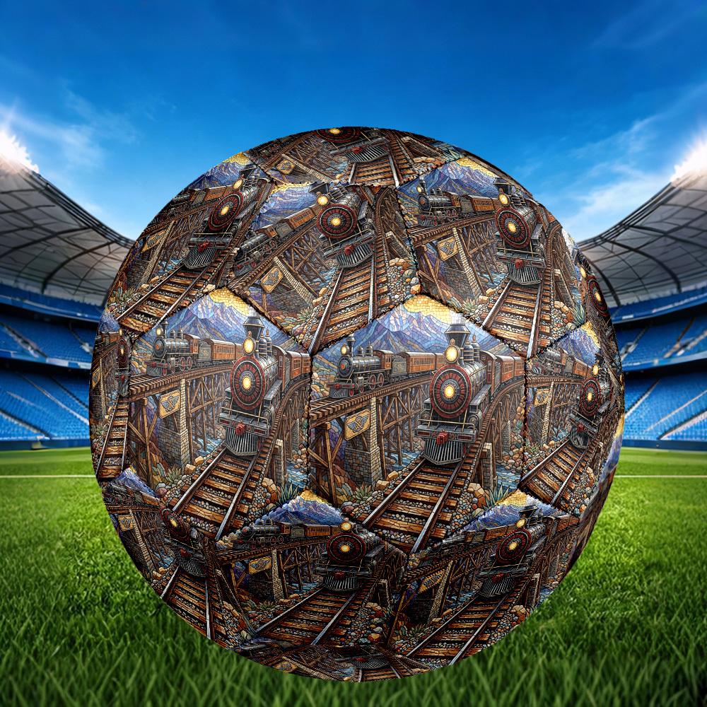 1pc Steam Train Journey Theme Soccer Ball Football, Size 5, Lightweight PVC, Outdoor Training Soccer Ball,Sports Gift t61487