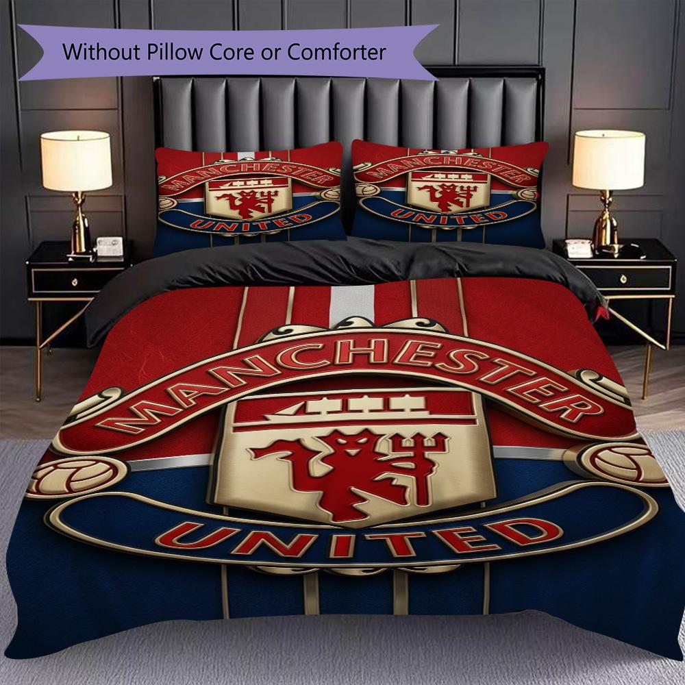 Manchester Emblem Display Three-piece set (1 * duvet cover + 2 * pillowcase, without core) 2D Flat Soft and comfortable Christmas birthday gift