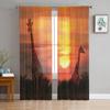 Wild Giraffes In The Savannah At Sunset Sheer Curtains for Living Room Tulle Window Curtain Bedroom Kitchen Veil Drapes