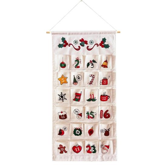 Fabric Christmas Advent Calendar with Multiple Pockets Easy To Hang 24 Days Countdown Advent Calendar Hanging Storage Bag