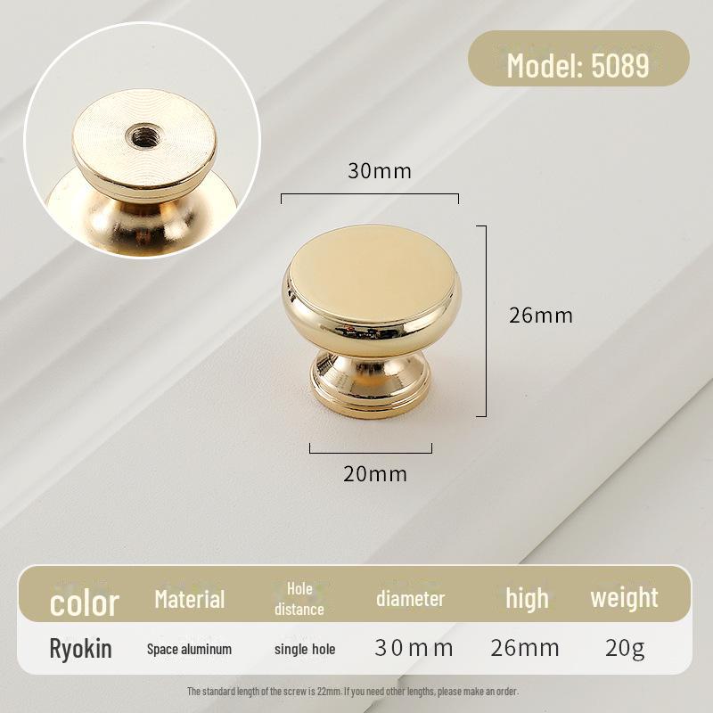 Золотая круглая ручка для ящика класса люкс с одним отверстием для современных простых шкафов