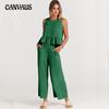 Summer Women's Jumpsuit Comfortable Casual Sleeveless Pleated Vest Wide Leg Pants Nine-point Pants Casual Suit