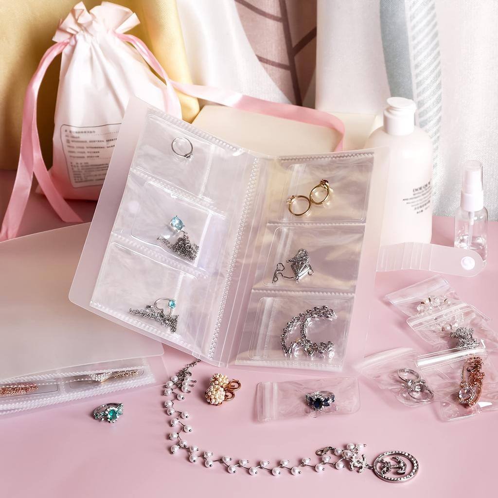 Portable Jewelry Organizer Album with Transparent Pockets-Organizer for Earrings,Rings,Necklaces-Anti-Oxidation Zipper Seal Bag.