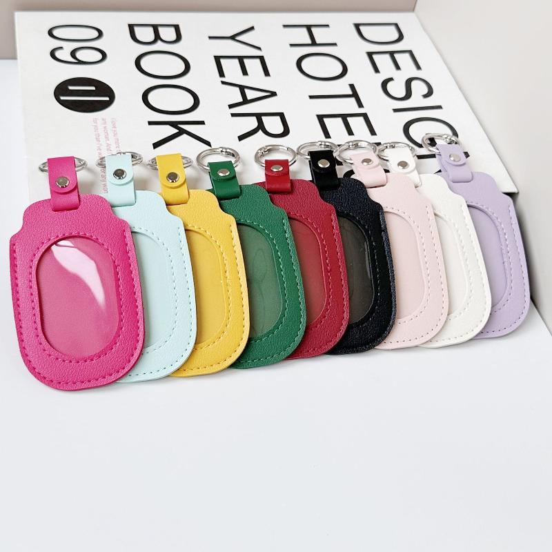 PU Leather ID Badge Holder with Clear Window Detachable Key Ring Anti-fall Card Case for Nurses Students Employees