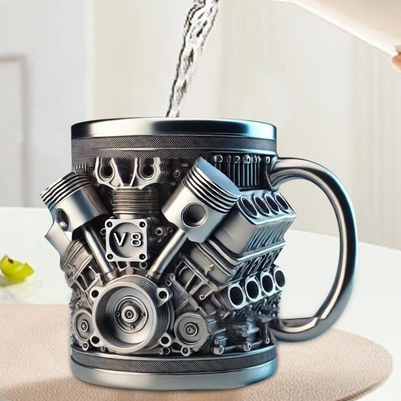 Двигатели V6 V8 Дизайн Кружка для молочного напитка из нержавеющей стали Кофейная кружка с ручкой Чашка для питья воды Изолированная посуда для напитков