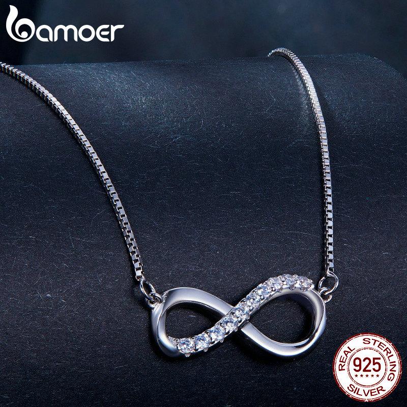 BAMOER стерлингового серебра 925 пробы, подвеска «Бесконечная любовь», ожерелье из муассанита, лаборатория, бриллиантовая цепочка на шею для женщин, юбилейные ювелирные изделия
