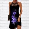 Летнее модное сексуальное платье без рукавов, мягкое повседневное платье с 3D фиолетовыми цветами и принтом, платье на бретельках без рукавов, летнее платье на подтяжках