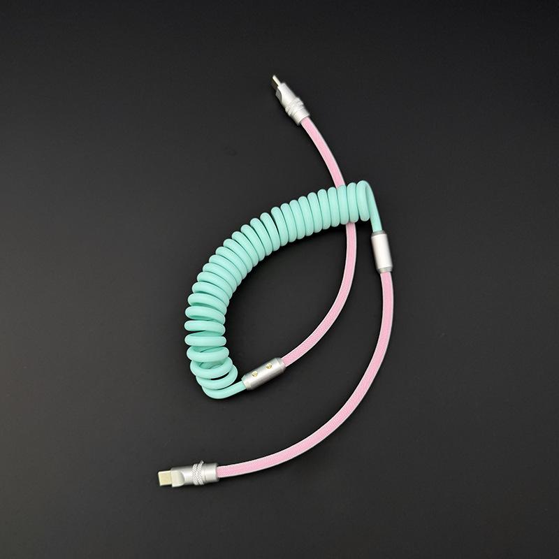 Color Matching Silicone Spring Fast Charging Data Cable Compatible With Carplay For Mobile Phone