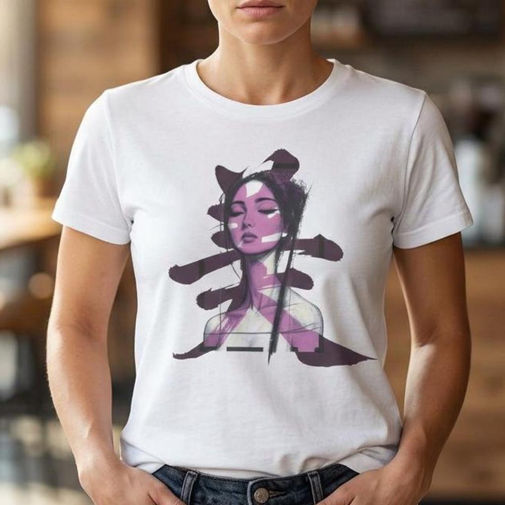 Unisex Japanese Calligraphy T-Shirt and kids tshirt: Beautiful Woman Portrait, Oversized Streetwear Tee OK-014