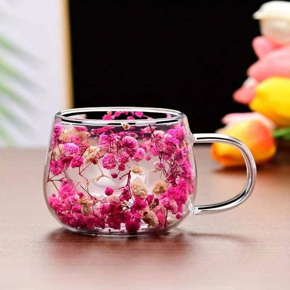 Молочная кружка, стеклянная чашка с сухоцветами, кофейная чашка, чашка для чая, прозрачная стеклянная кружка, креативная кружка с двойными стенками для дома