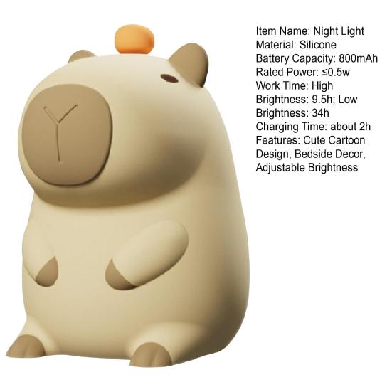 MIT Capybara Night Light Cute Cartoon USB перезаряжаемая светодиодная лампа для новорожденного, сенсорный светильник, рождественский подарок для декора спальни малыша