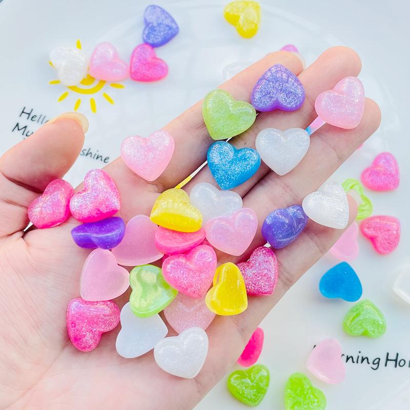 20 Pcs New Cute Mini Cartoon Shiny Heart-Shaped Flatback Resin Cabochons Scrapbook Diy Jewellery Decor Crafts Accessories A129