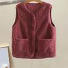 Женский жилет осень-весна с круглым вырезом, толстый флис, карманы, однотонный, без рукавов, застежка-молния, ретро, теплый, для офиса, улицы, дома, отпуска, многослойный жилет