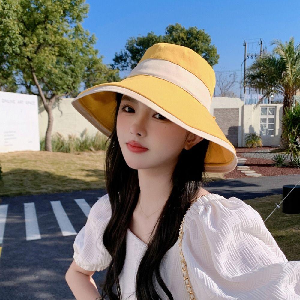 Korean Style Sunscreen Fisherman Hat Sun Protection Bow Bucket Hat Sweet Wide Brim Sun Hat Travel