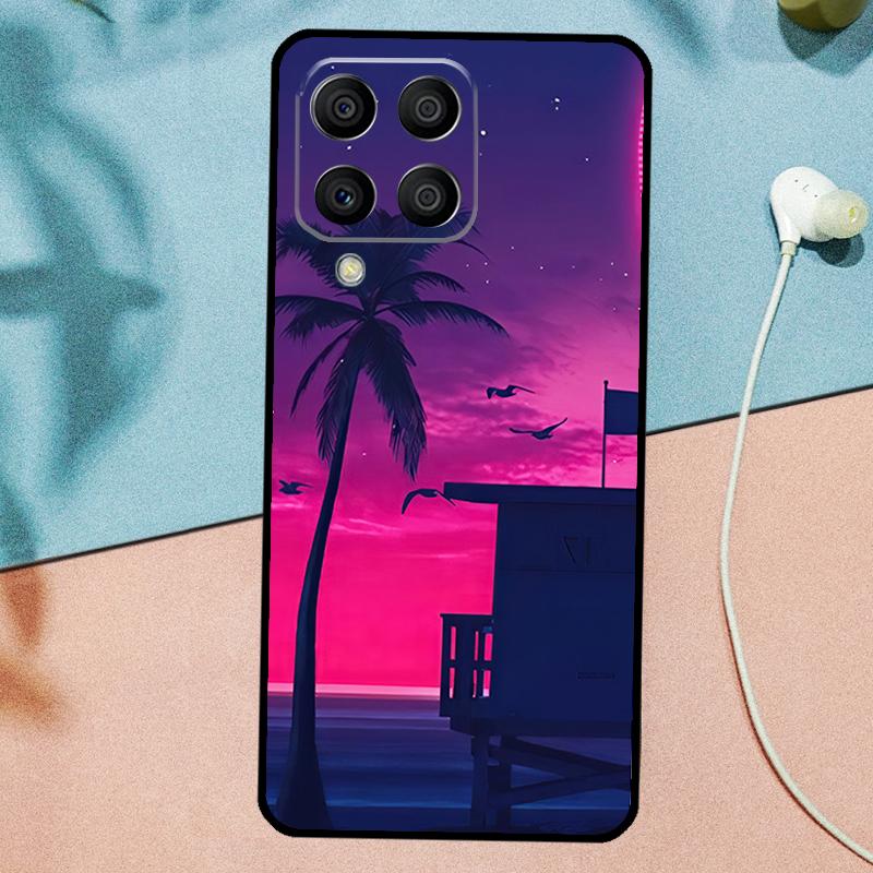 Чехол 80-х Ретровейв Неоновые Пальмы для Samsung Galaxy M33 M35 M55 M15 M12 M13 M14 M34 M54 M53 M21 M31 M11 M32 M52 M06 M16