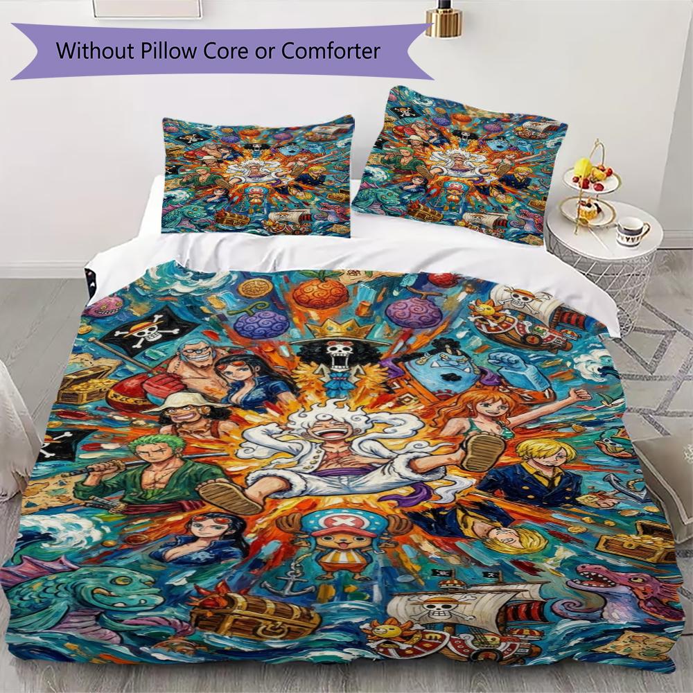 One Piece Pattern Bedding uilt Set uilt Cover Pillowcase Home Decoration Birthday Gift (1 * duvet cover + 2 * pillowcase without core)