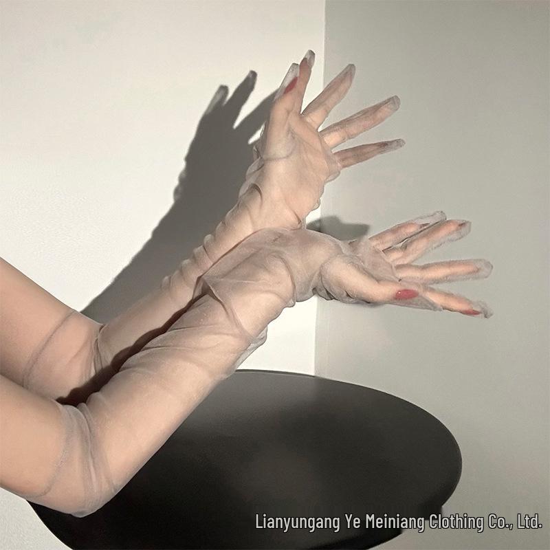 Элегантные полупрозрачные перчатки винного цвета для женщин - Летние свадебные перчатки до локтя - Линжери