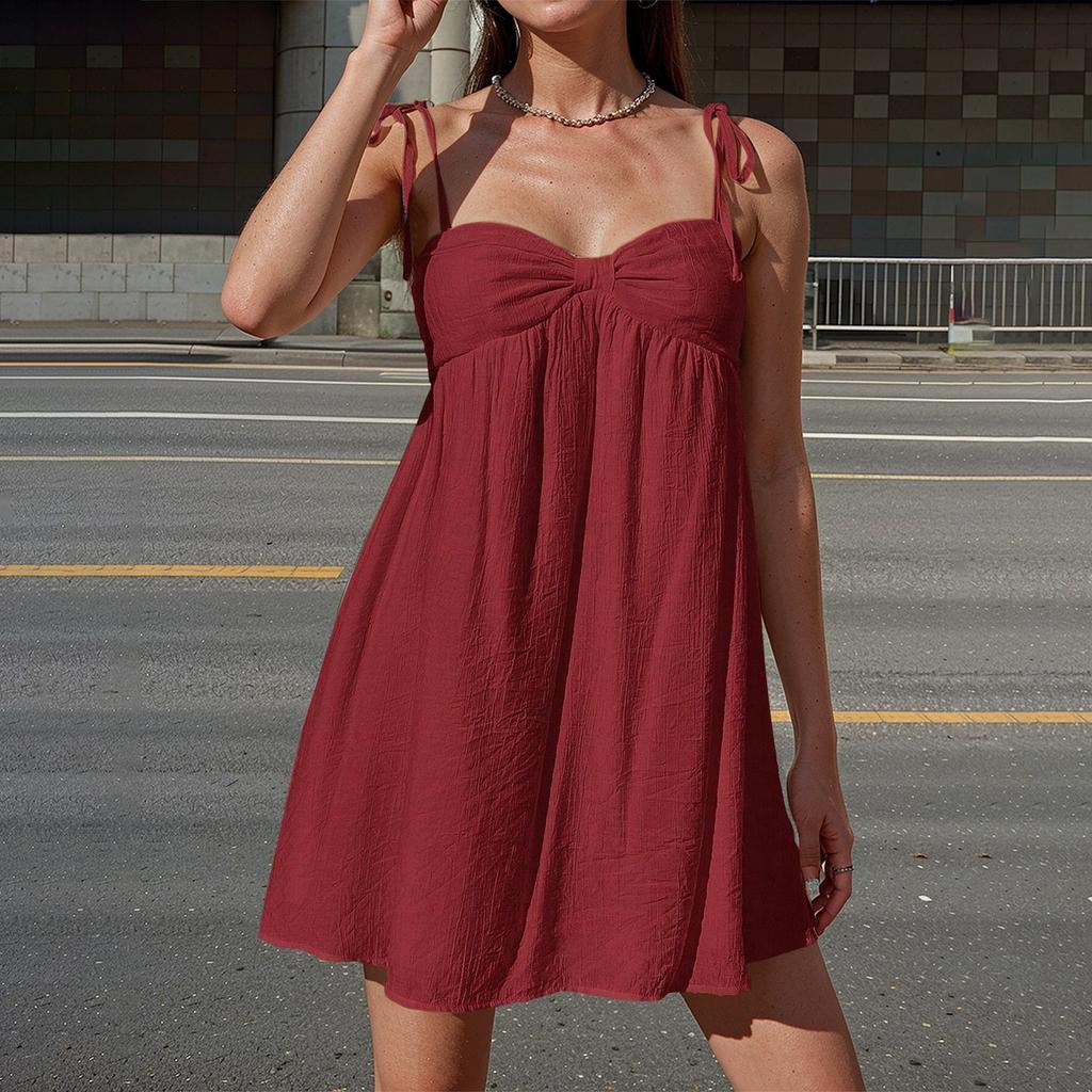 Женское сексуальное платье-камиль с завязками на плечах, повседневное свободное платье без рукавов с открытой спиной, с рюшами, многослойное струящееся платье