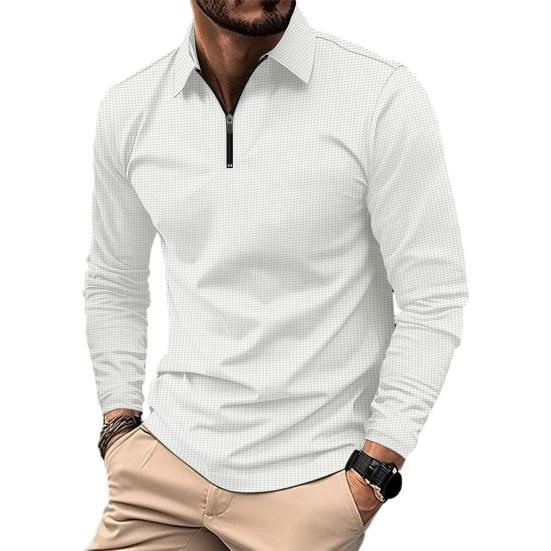 Мужской летний топ на молнии с отложным воротником и длинными рукавами, пуловер, приталенный однотонный, мягкий, дышащий, впитывающий пот, мужская повседневная рубашка