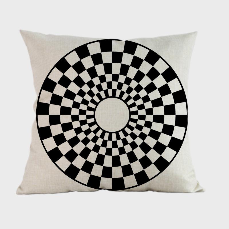 Black Circular Abstract Geometric Cushion Cover Vintage Religion Style Cotton Linen Sofa Decoration Throw Pillow Case Cojines