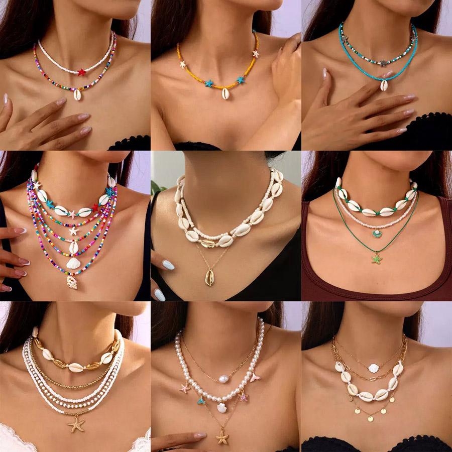 Noter New Bohemia Women Necklace Ocean Style Shell Starfish Short Collar Seed Beads Choker Colar Leisure Versatile Accessories