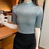 Женские свитера, пуловеры, 2025, лето, короткий рукав, полувысокий воротник, черный вязаный свитер, женские топы, пуловер JJ287