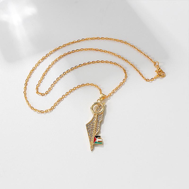 Zinc Alloy Key Shape Map Crystal Pendant Necklace Middle East Geometric Personalized Charm Jewelry Minimalist Accessories