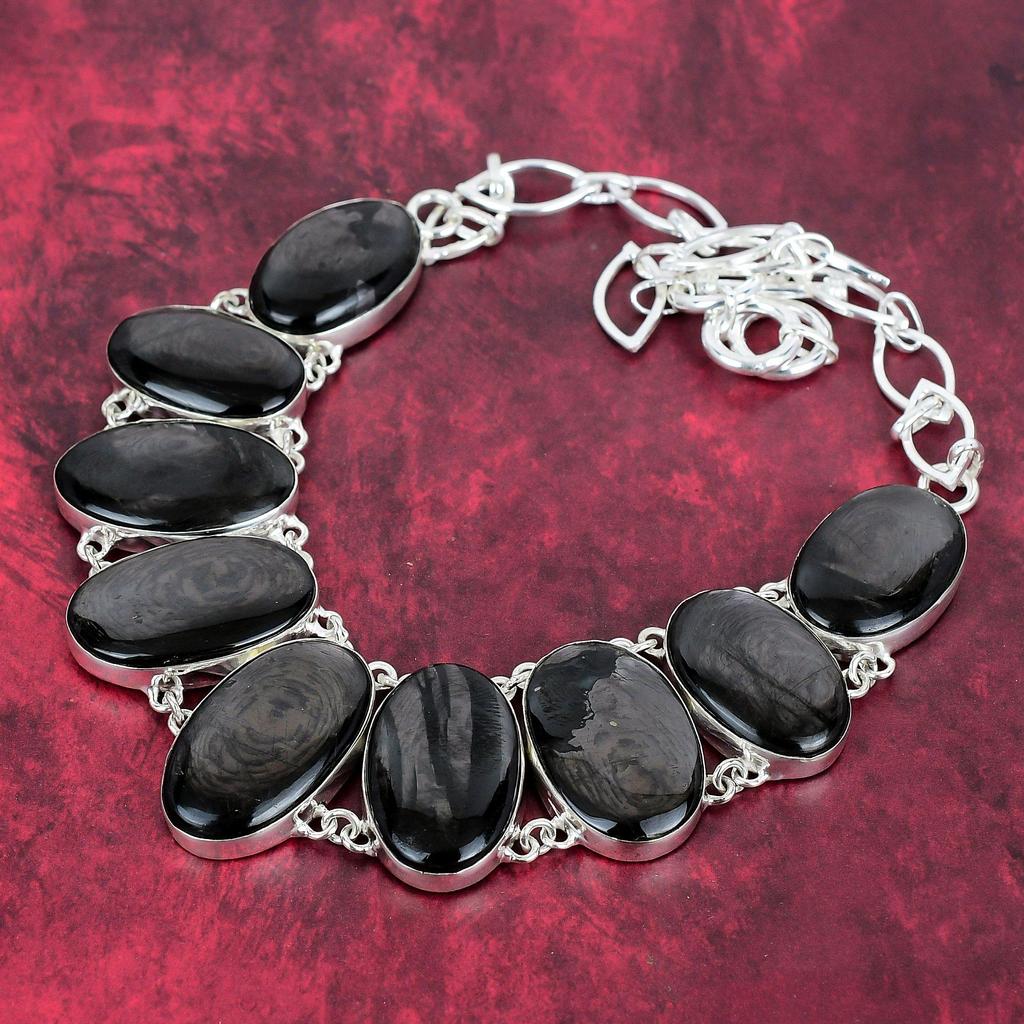 Black Obsidian Awesome Bracelet & Necklace Jewelry Set, 925 Solid Sterling Silver Jewelry, Handmade Gemstone Jewelry For Her