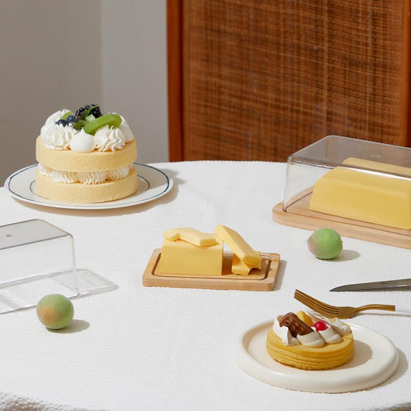 Countertop Bamboo Butter Dish Plate With Transparent Acrylic Lid Kitchen Storage Butter Container Box Butter Tableware