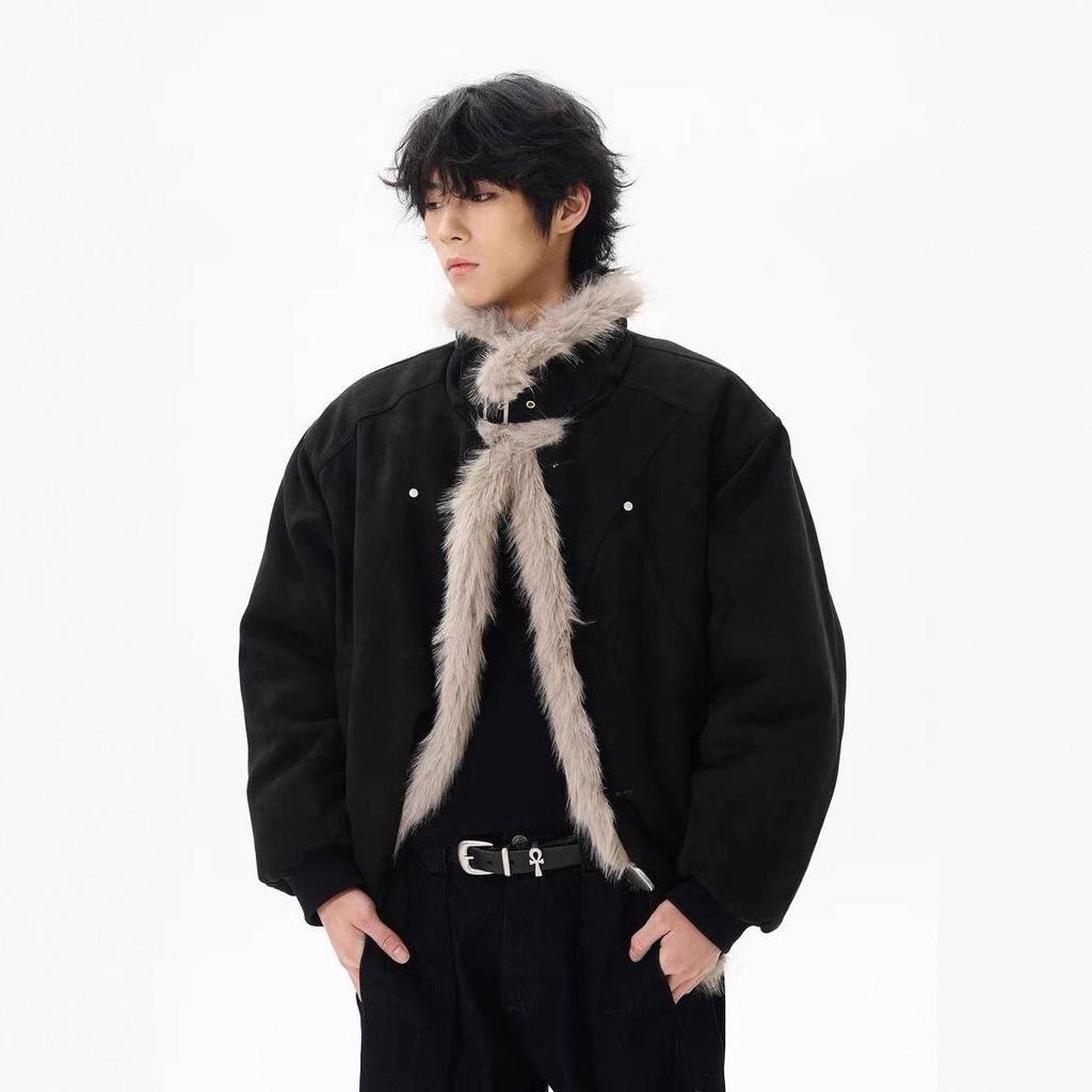 Новая Ретро Потертая Утолщенная Куртка С Меховым Воротником для Мужчин и Женщин
