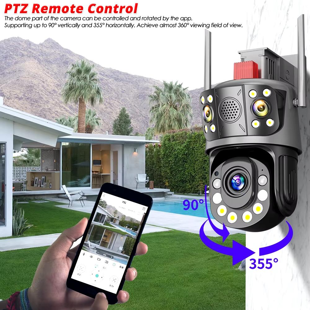 Wifi PTZ камера видеонаблюдения 4K 12MP наружная три объектива 50-кратный зум беспроводная CCTV камера безопасности цветная камера ночного видения ICSEE IP Cam