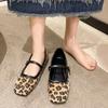 Women Square Toe Mary Jane Ballet Flat Shoes Woman Leopard Print Comfortable Soft Satin Casual Shoes Ladies Zapatos De Mujer