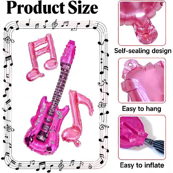 10pcs K-pop Music Birthday Party Decoration Music Note Balloons Inflatable Disco Ball Guitar Foil Balloon Hot Pink Birthday Deco 5