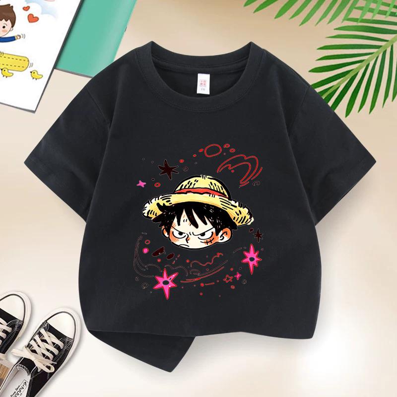 Summer Kids TShirt One Piece AnimeThemed Pure Cotton Printed Tee Cute Casual Style for BoysGirlsPerfect ForGiftingandTravel