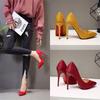 Fashion 11.5cm Super High Stiletto Heels Pumps Women Office Flock Pointed Toe Thin Heel Party Shoes Woman Plus Large Size 43 44