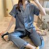 2 Pcs/Set Pajamas Set Round Neck Short Sleeve Loose Homewear Elastic Waist Cropped Pants Summer Night Clothes