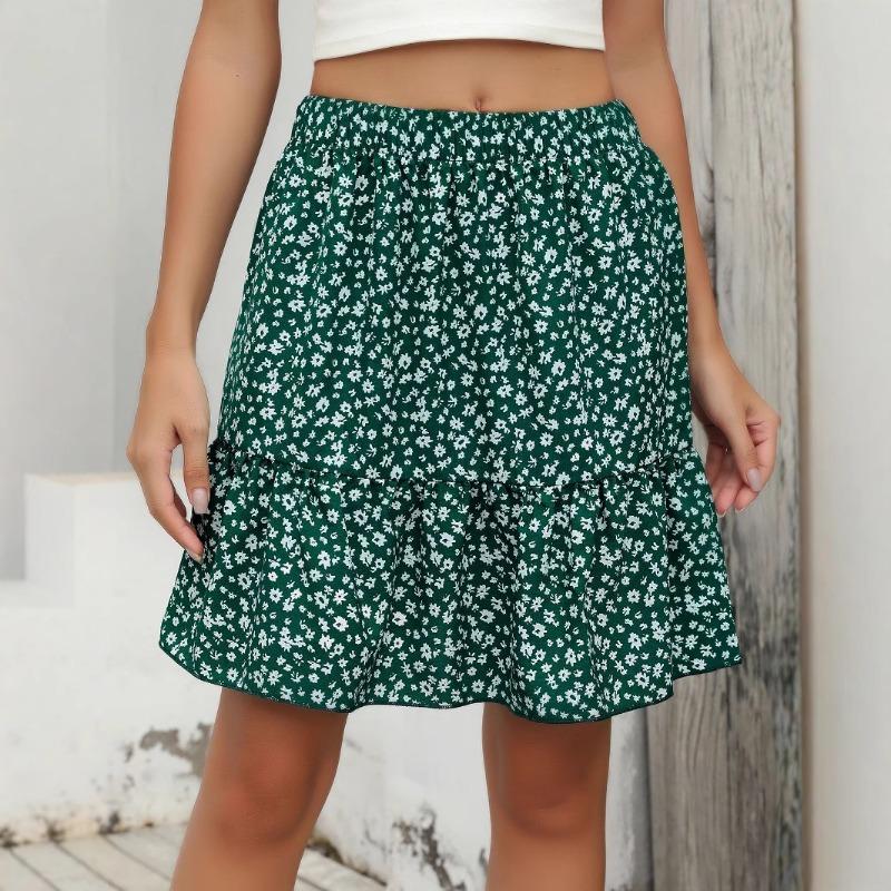 Женская летняя юбка А-силуэта с завышенной талией и цветочным принтом