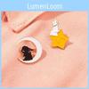 Cute Black And White Rabbit Brooch Featuring Stars And Moon For Stylish Decoration