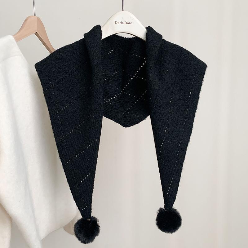 Новая модная съемная вязаная шаль с меховым помпоном, универсальный бафф для шеи, теплая треугольная шаль для женщин на зиму