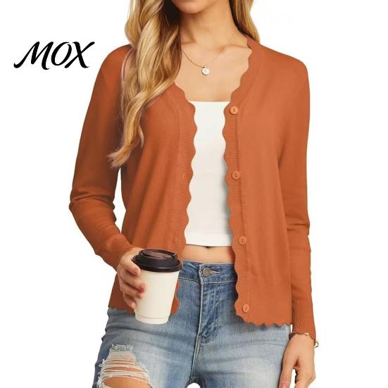 Cropped V-neck Sweater Women Wavy V-Neck Cardigan Sweater, Long Sleeve Button-Up Knitted Crop Office Wear Top, Casual Solid Color Striped Knitwear for