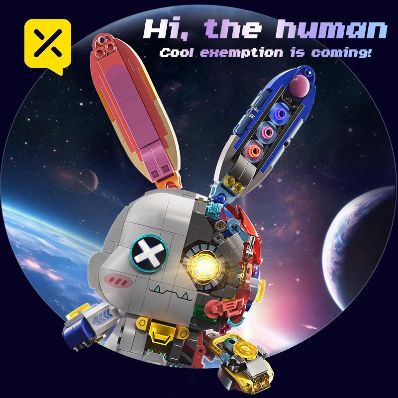 TOYLINX 1377 шт. Китайские строительные блоки Кролик Взрывает Будущее Механический Кролик Креативный Сборный Кролик Пазл Игрушка Подарки