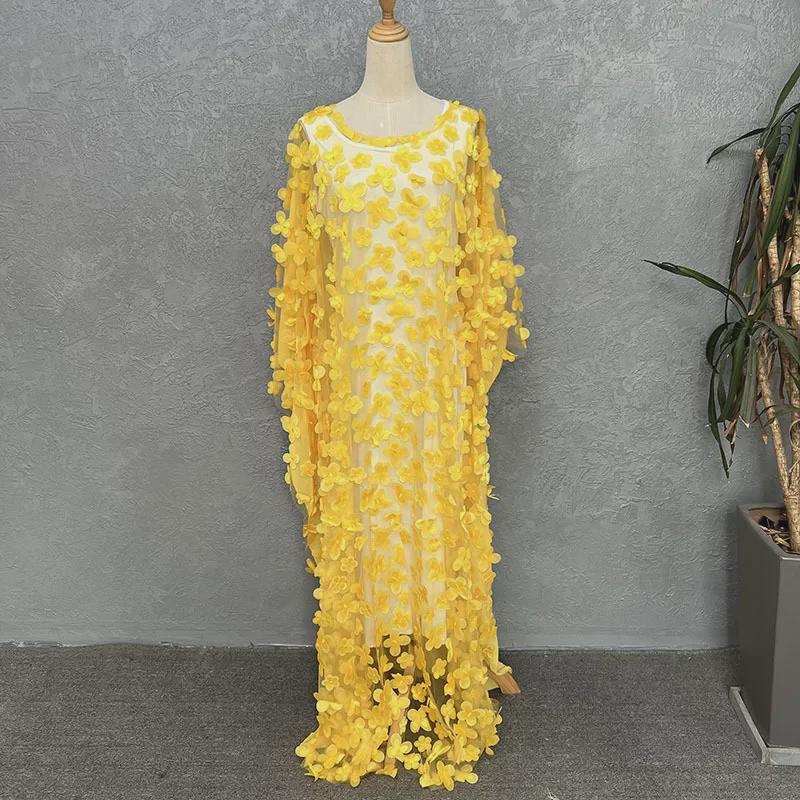 Вышитый сетчатый цветочный рукав «летучая мышь» большого размера халат и жилет для африканских женщин