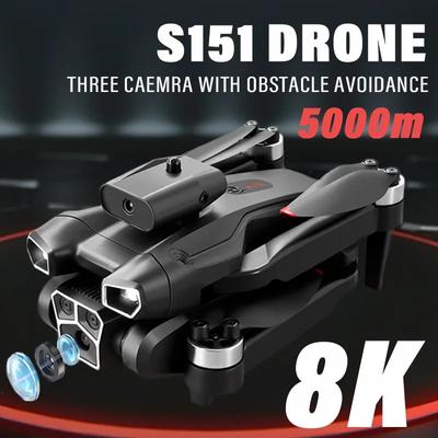 Новый БПЛА S151 8K HD с тремя камерами, бесщеточный, интеллектуальный, для предотвращения препятствий, 5G, Wi-Fi, FPV, оптическое позиционирование потока, бесщеточный квадрокоптер, игрушка в подарок