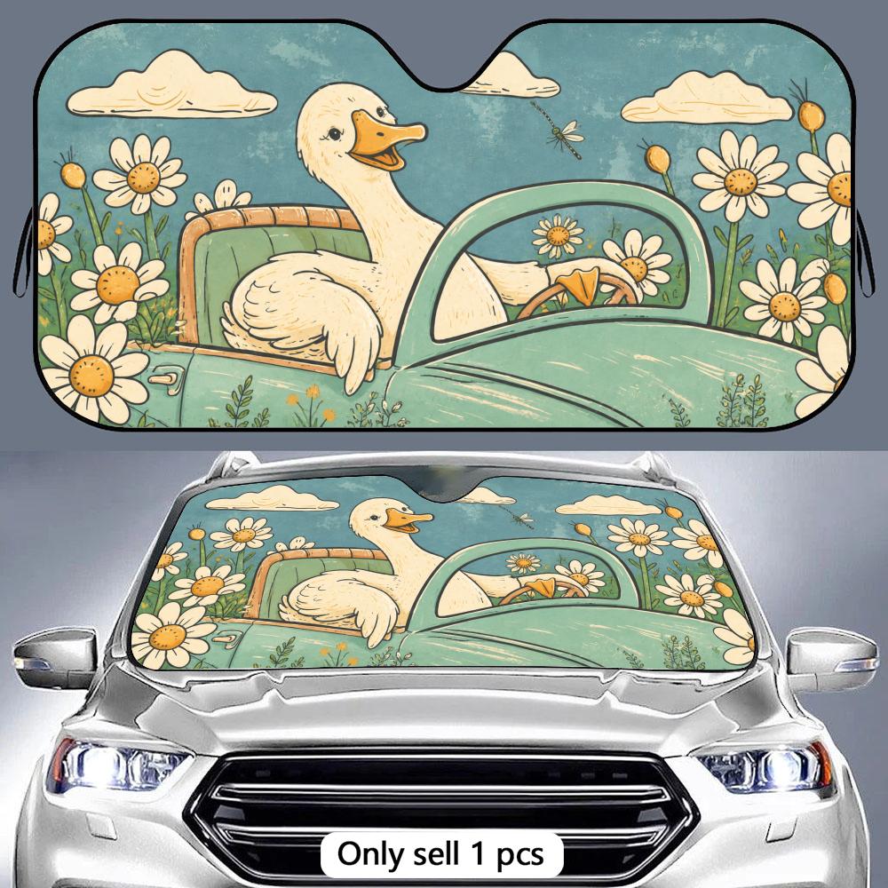 Funny Goose Drives Sun Visor Aluminum Foil Windshield Sunshade with Reflective UV Protection Heat Insulation Foldable Design
