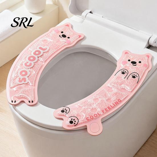 Portable Toilet Seat Pad for Rental 1 Pair Cover with Cooling Gel Particles, Cute Cartoon Bear Design, Waterproof Reusable Non Slip Protector