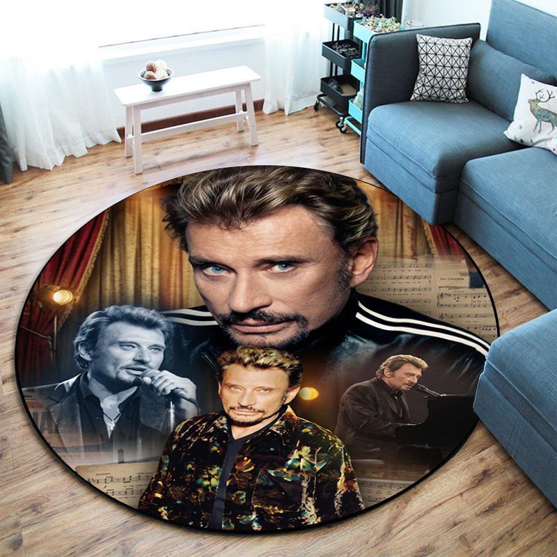 French legendary rock singer and actor Johnny Hallyday Round Carpet Soft Home Decoration Corridor Table and Chair Anti slip Outdoor Floor Mat rug H25