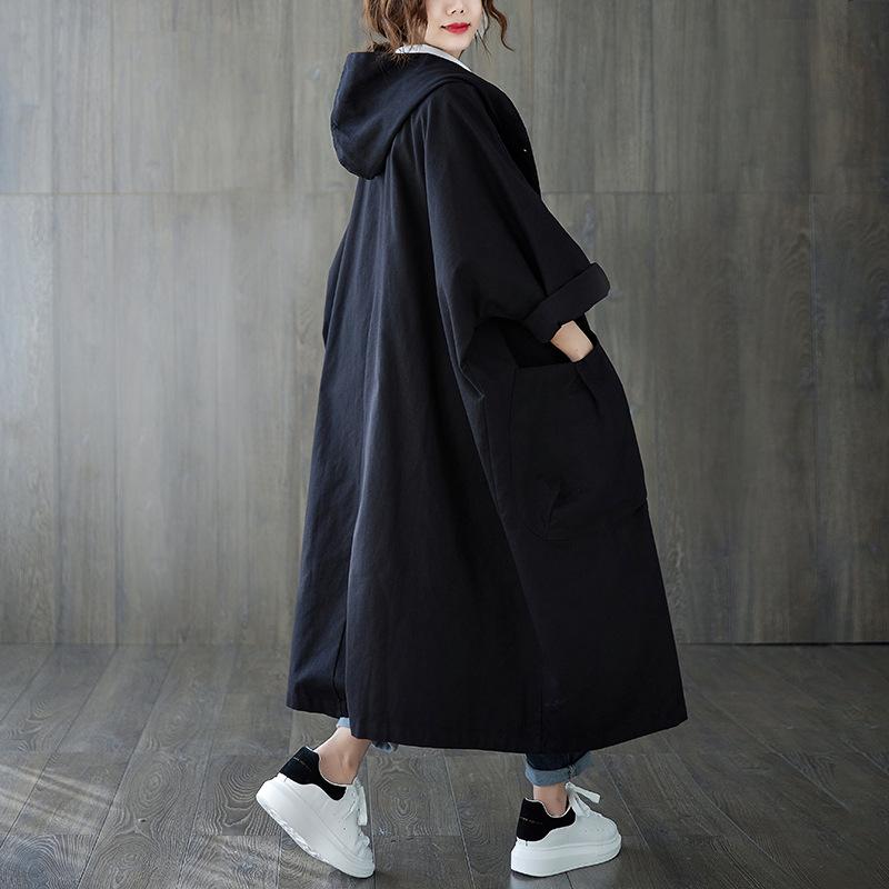 Women's Oversized Cotton Hooded Windbreaker Long Mackintosh Street Coat for Women